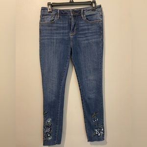 Driftwood Jackie Floral Embroidered Skinny Ankle Jeans SZ 30